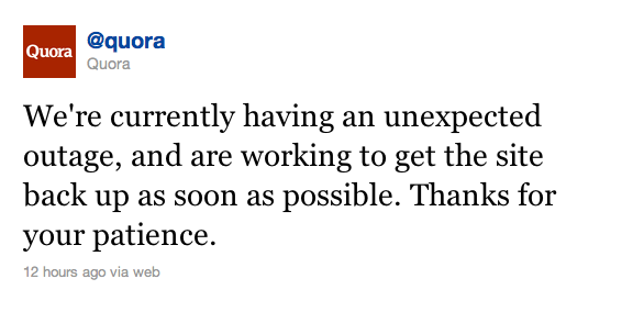 Quora downtime tweet
